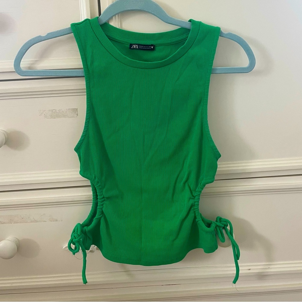 Zara longer crop top with cut out and adjustable ties on the side